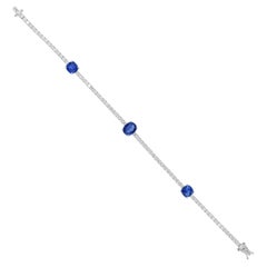 Zafiro azul de 3,76 quilates Diamante SI/H de 2,38 quilates Pulsera de oro blanco de 18 quilates