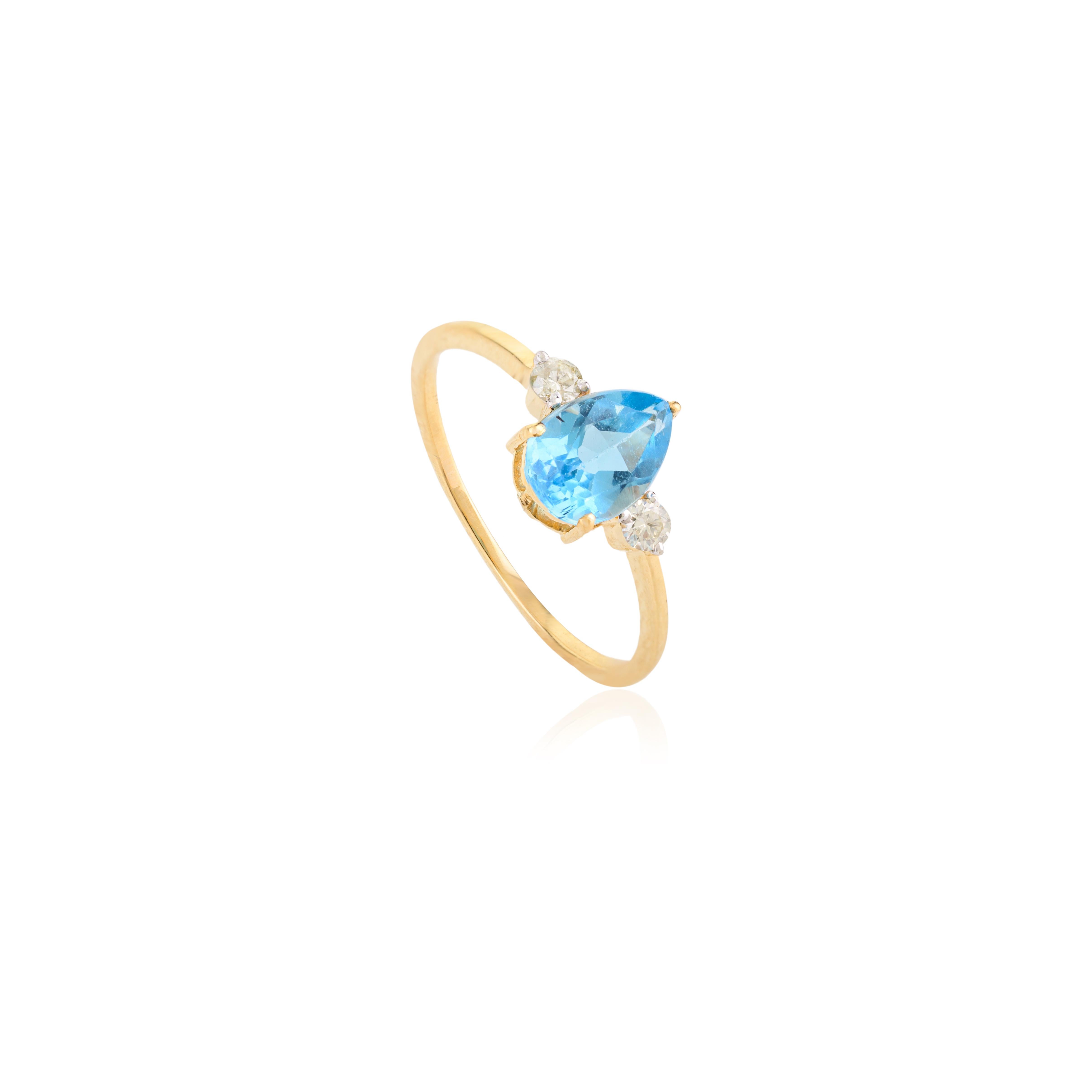 3.76 CTW Blue Topaz Diamond Earring Pendentif en or jaune massif 18k en vente 7
