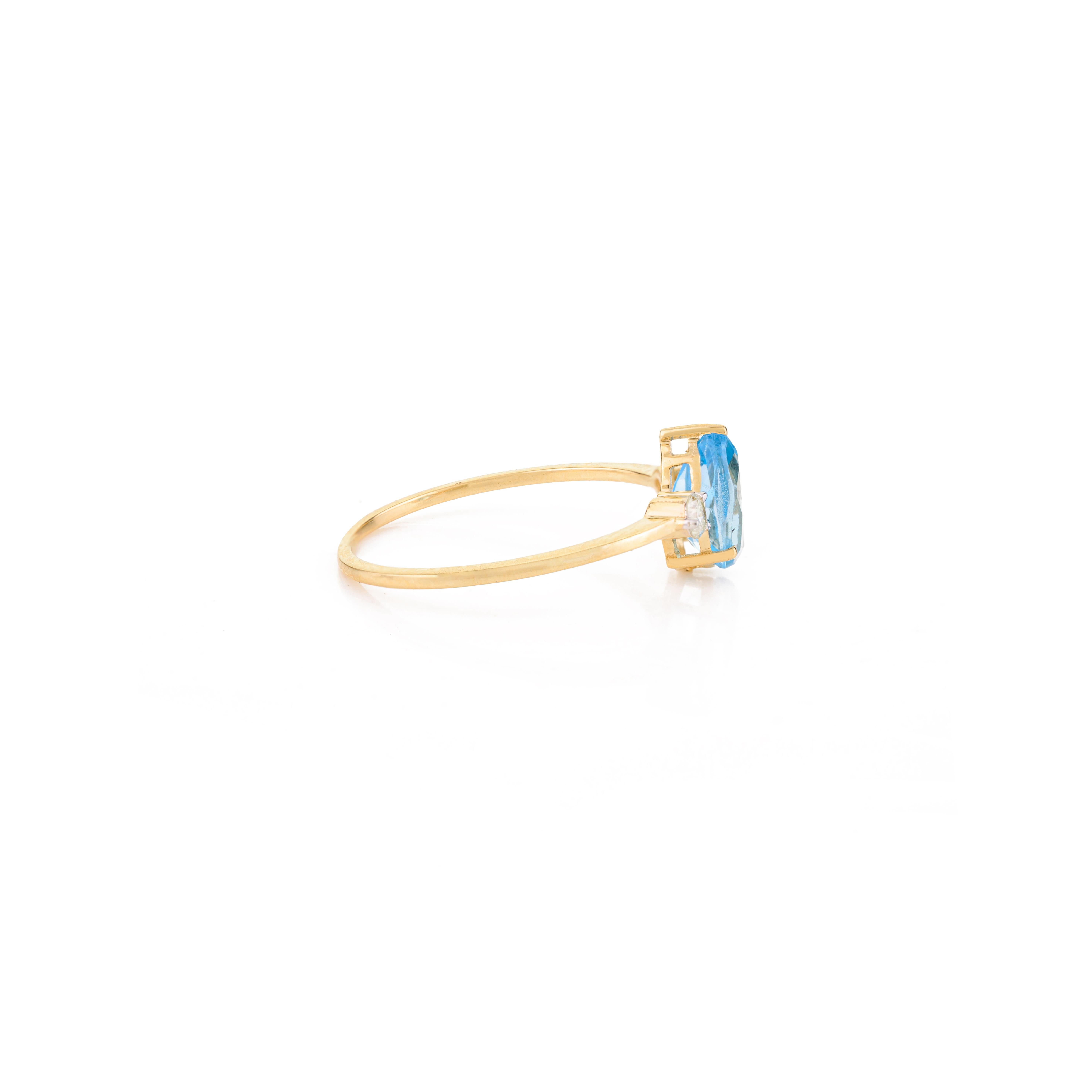 3.76 CTW Blue Topaz Diamond Earring Pendentif en or jaune massif 18k en vente 9