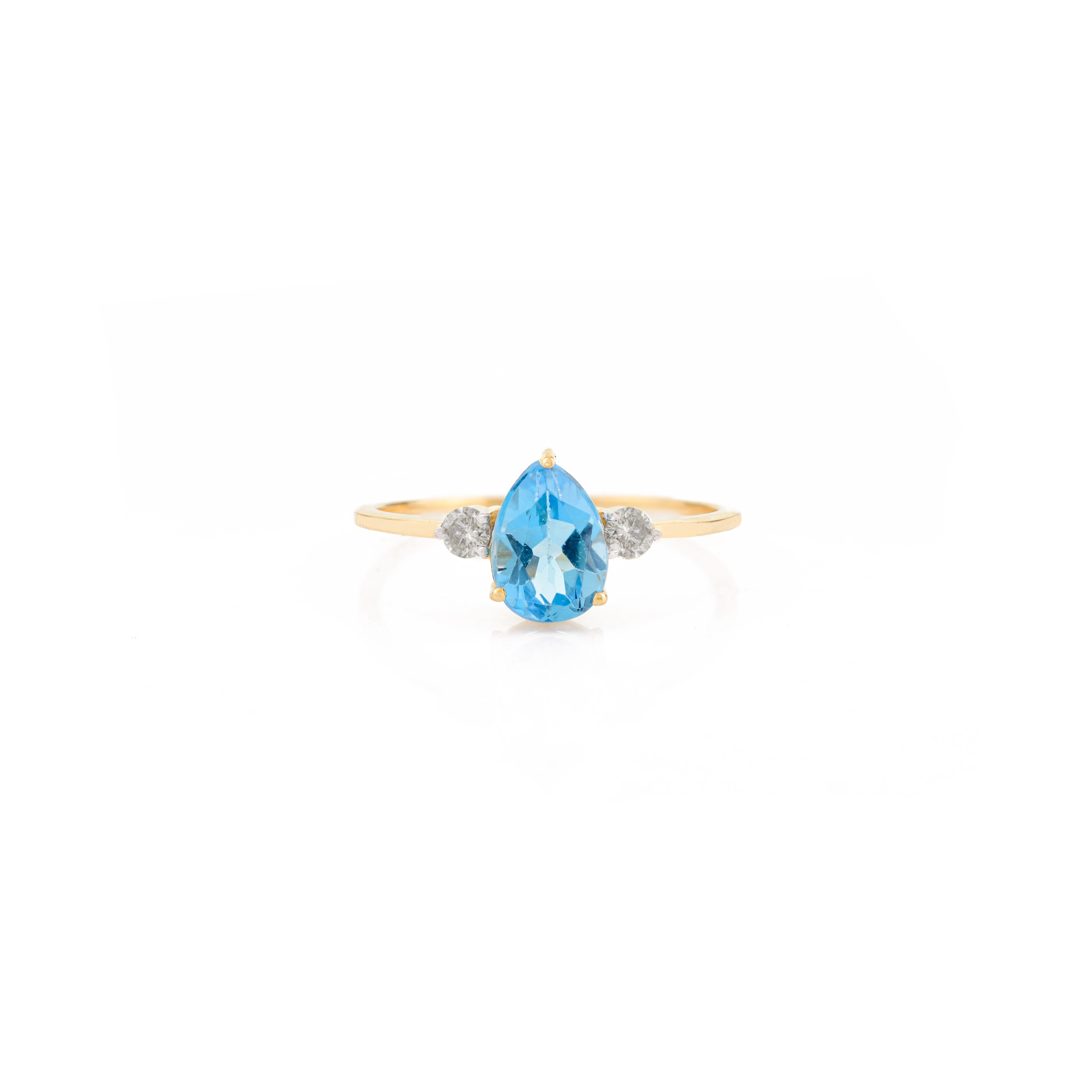 3.76 CTW Blue Topaz Diamond Earring Pendentif en or jaune massif 18k en vente 10