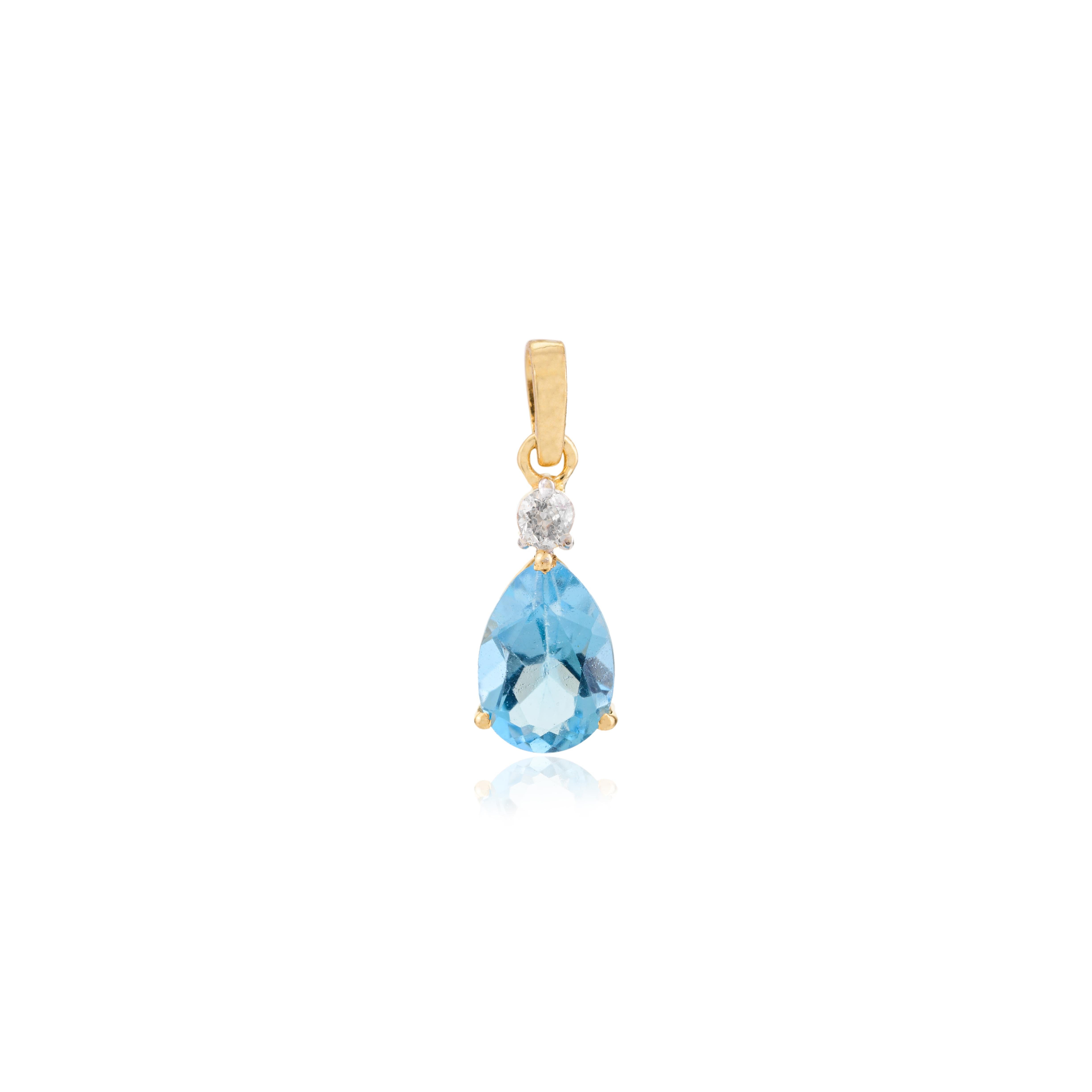 3.76 CTW Blue Topaz Diamond Earring Pendentif en or jaune massif 18k en vente 1
