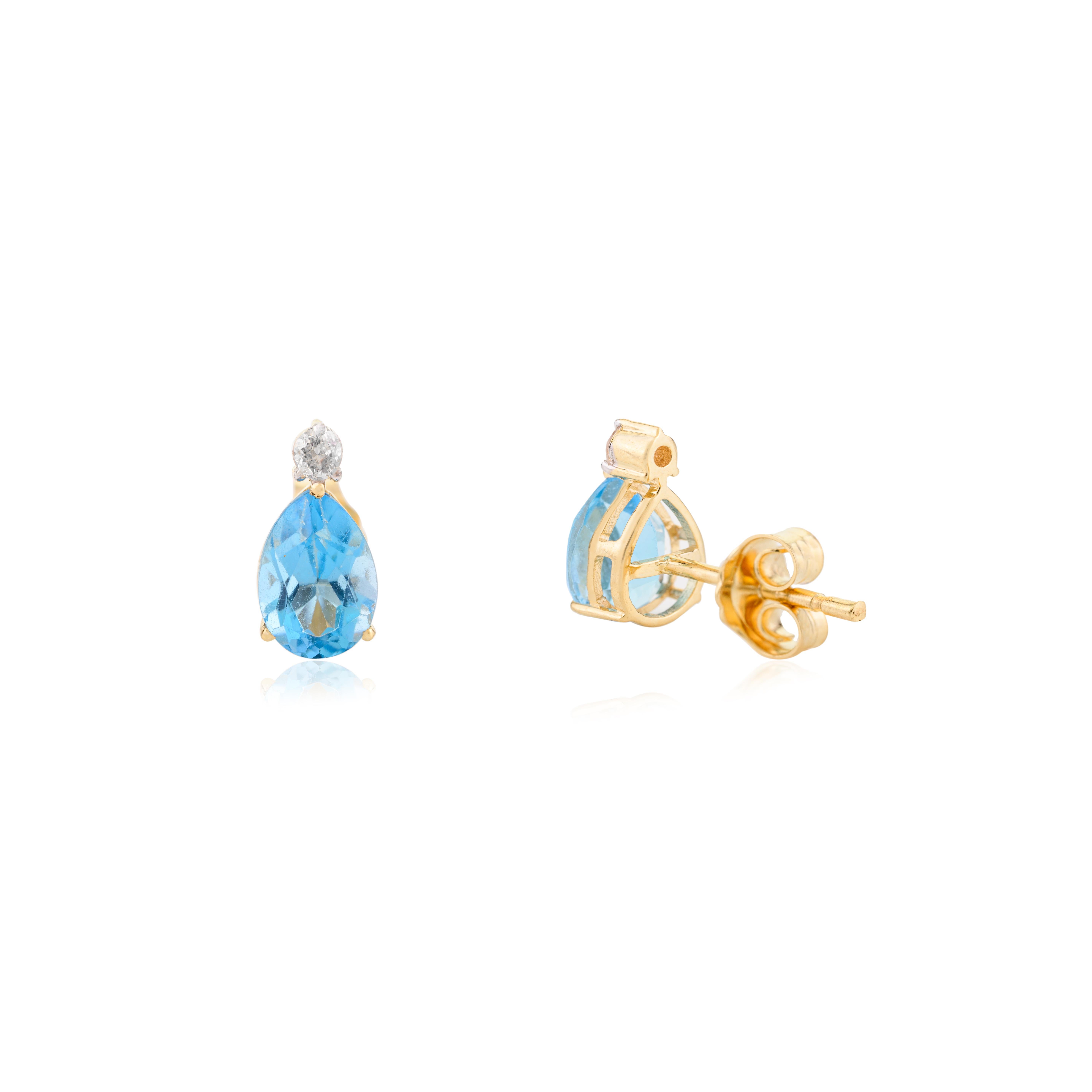 3.76 CTW Blue Topaz Diamond Earring Pendentif en or jaune massif 18k en vente 2