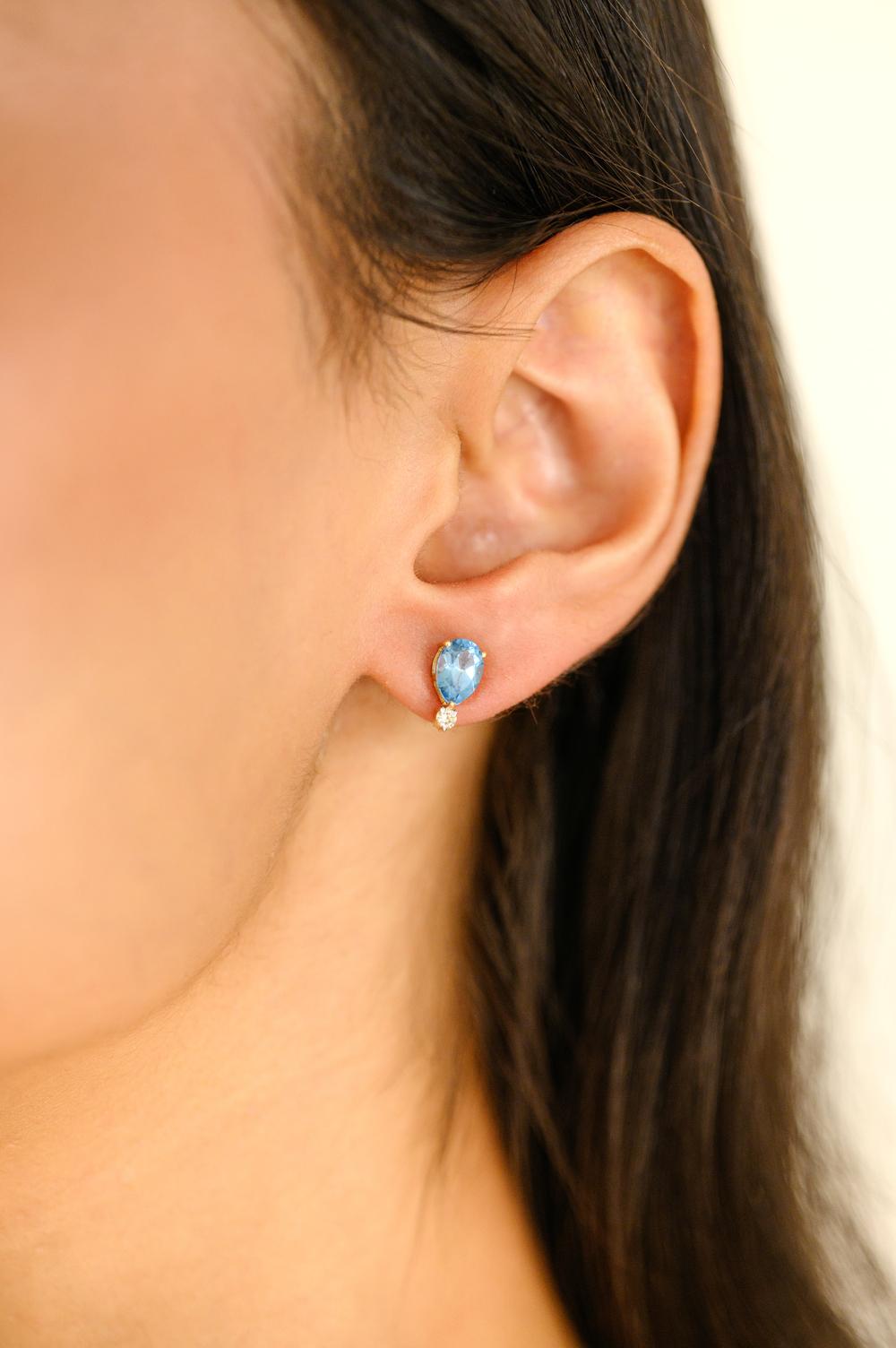 3.76 CTW Blue Topaz Diamond Earring Pendentif en or jaune massif 18k en vente 3