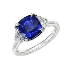 Bague de fiançailles en platine à trois pierres avec saphir de Ceylan certifié GIA de 3(76) carats
