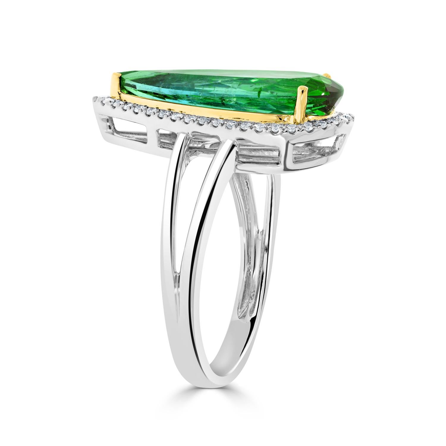 Contemporary 3.76 carat Green Tourmaline and Diamond Cocktail Ring For Sale