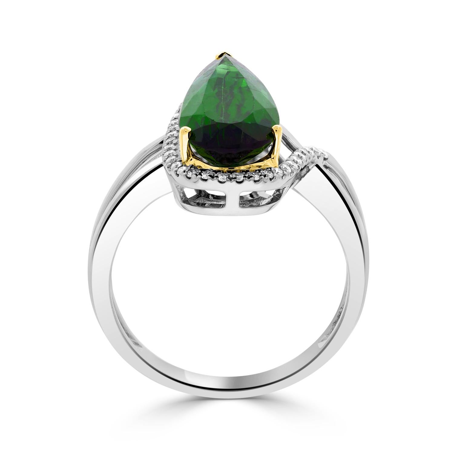 Pear Cut 3.76 carat Green Tourmaline and Diamond Cocktail Ring For Sale