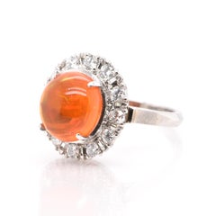 3.76 Carat Natural, Fire Opal and Diamond Cocktail Ring Set in Platinum
