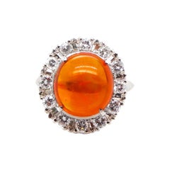 3.76 Carat Natural, Fire Opal and Diamond Cocktail Ring Set in Platinum
