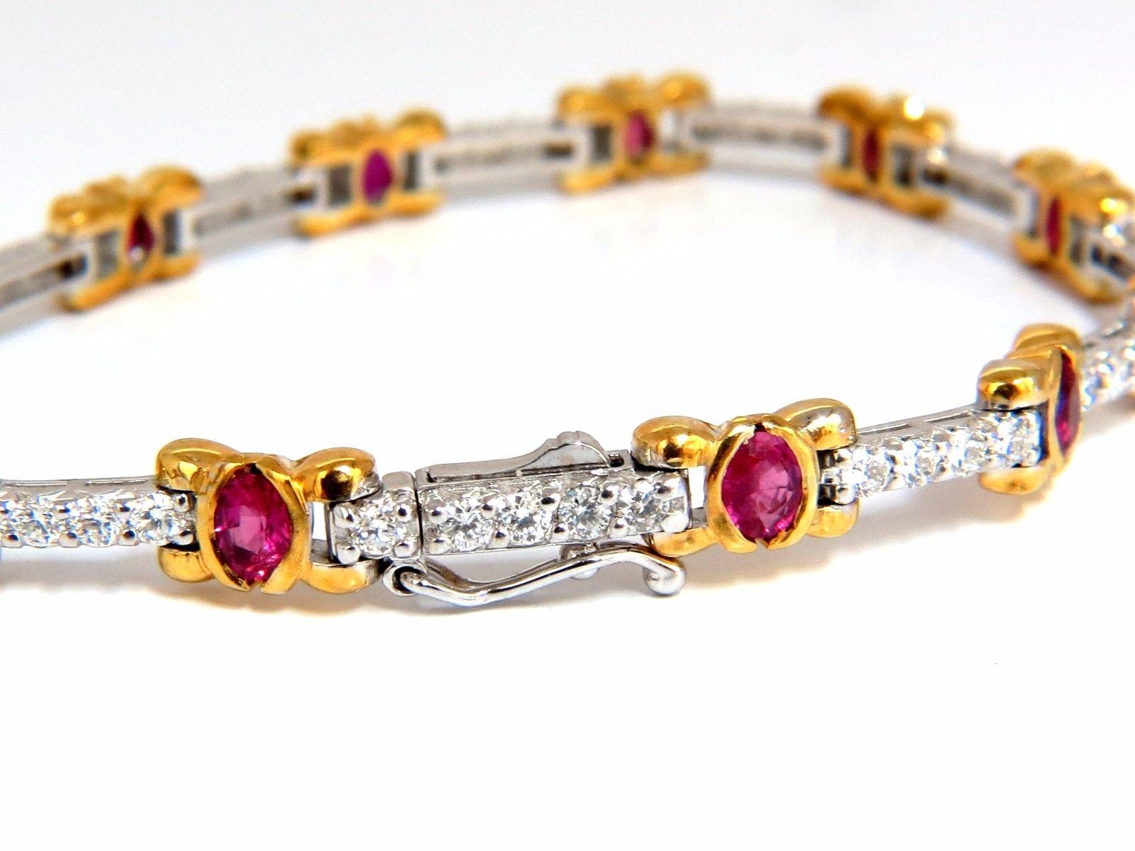 Women's or Men's 3.76 Carat Natural Ruby Diamonds Tennis Bracelet 14 Karat Vivid Red For Sale