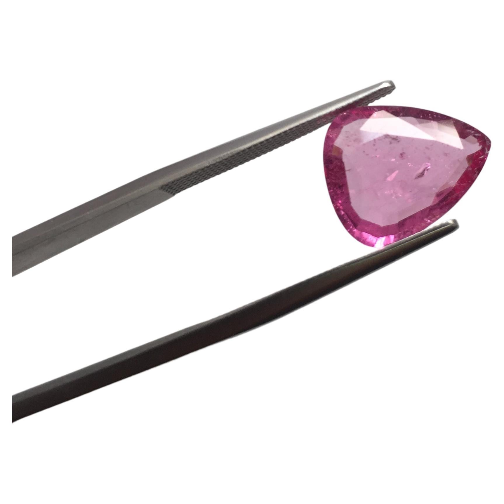 3.76 Carat Neon Pink Tourmaline Rose Cut / Pear Cut for High Jewelry