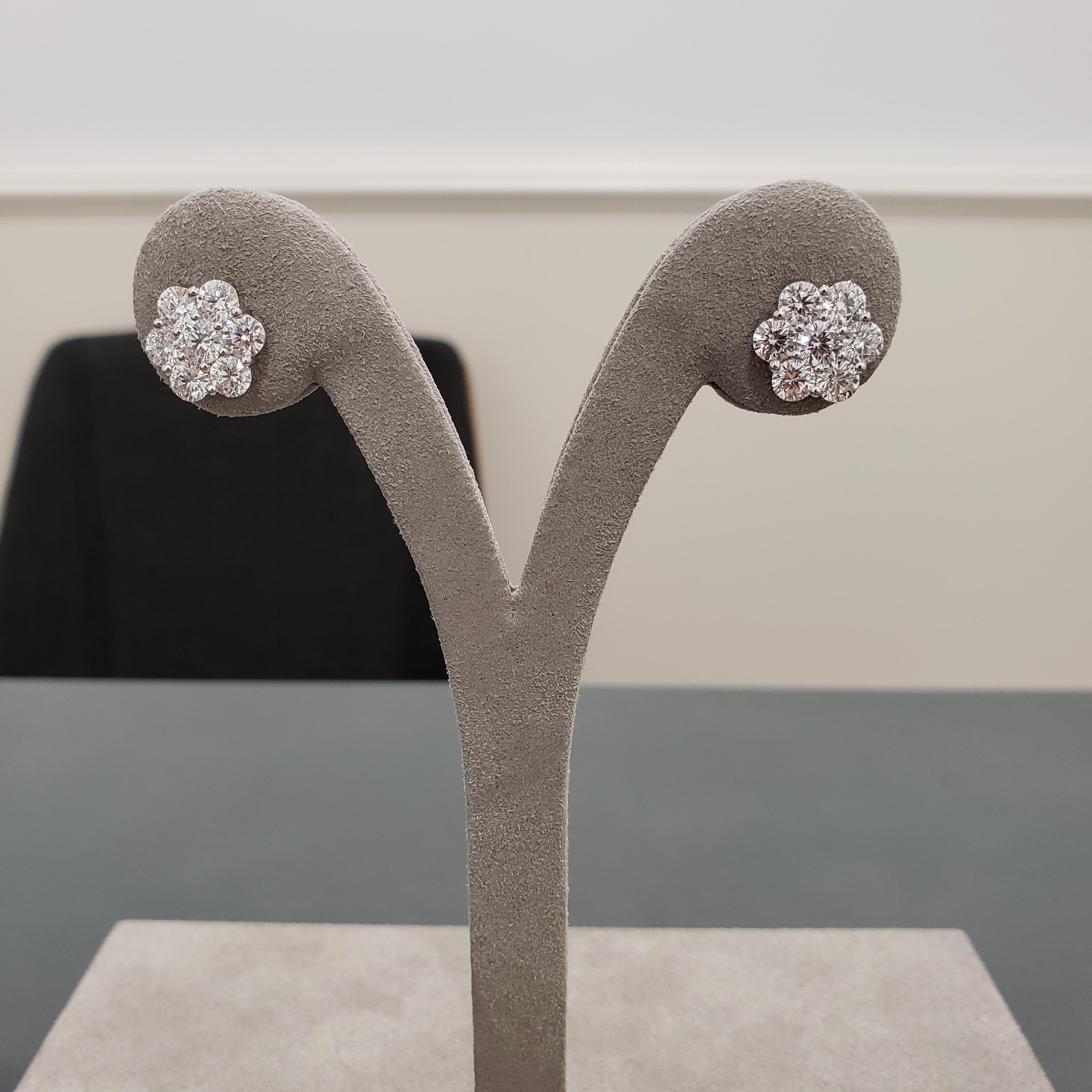 Contemporary Roman Malakov, 3.76 Carat Round Diamond Flower Earrings