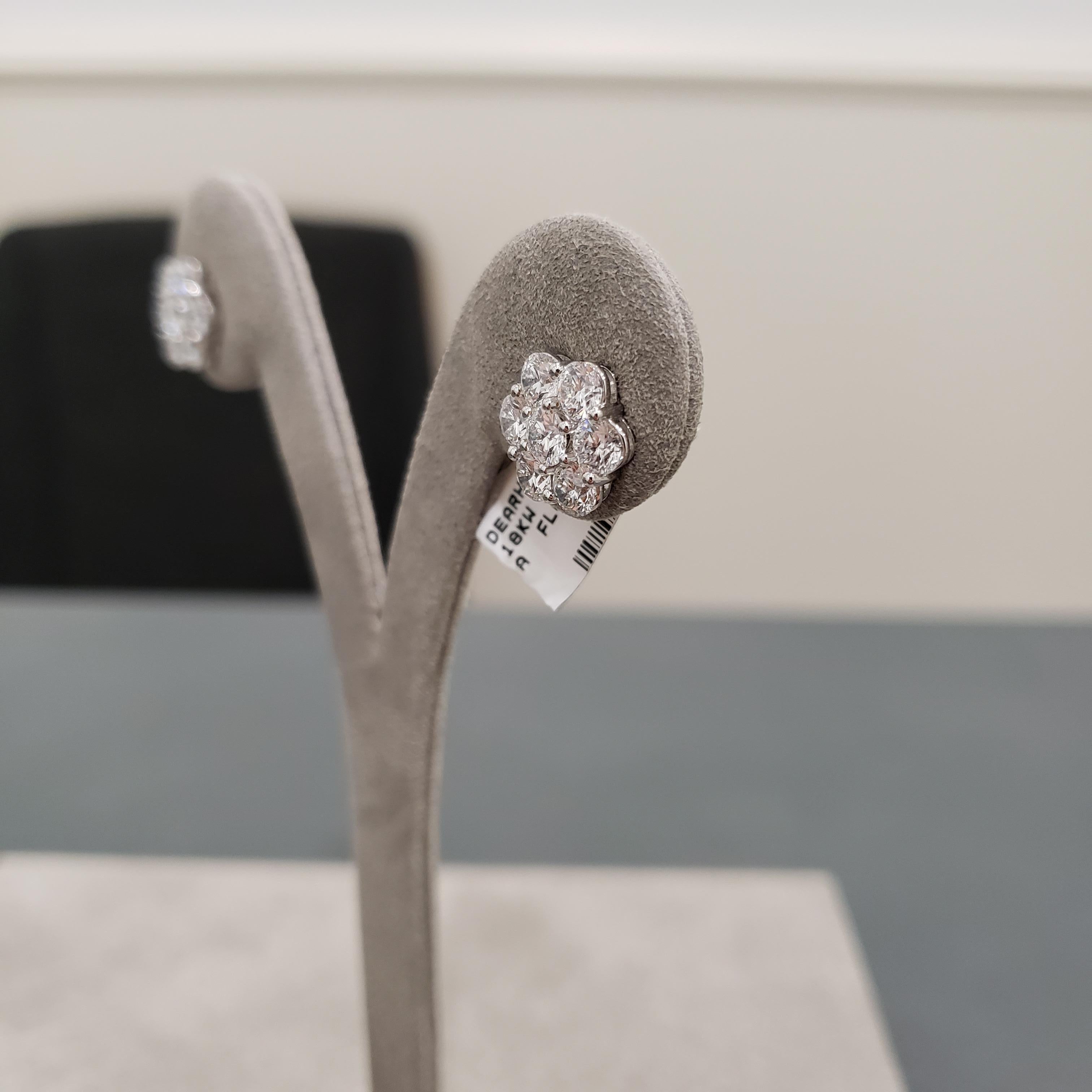 Round Cut Roman Malakov, 3.76 Carat Round Diamond Flower Earrings