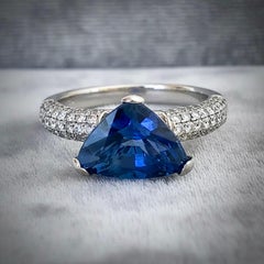 3.76 Carat Sapphire Diamond Engagement Ring 18 Karat White Gold