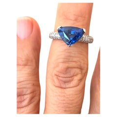 3.76 Carat Sapphire Diamond Engagement Ring 18 Karat White Gold
