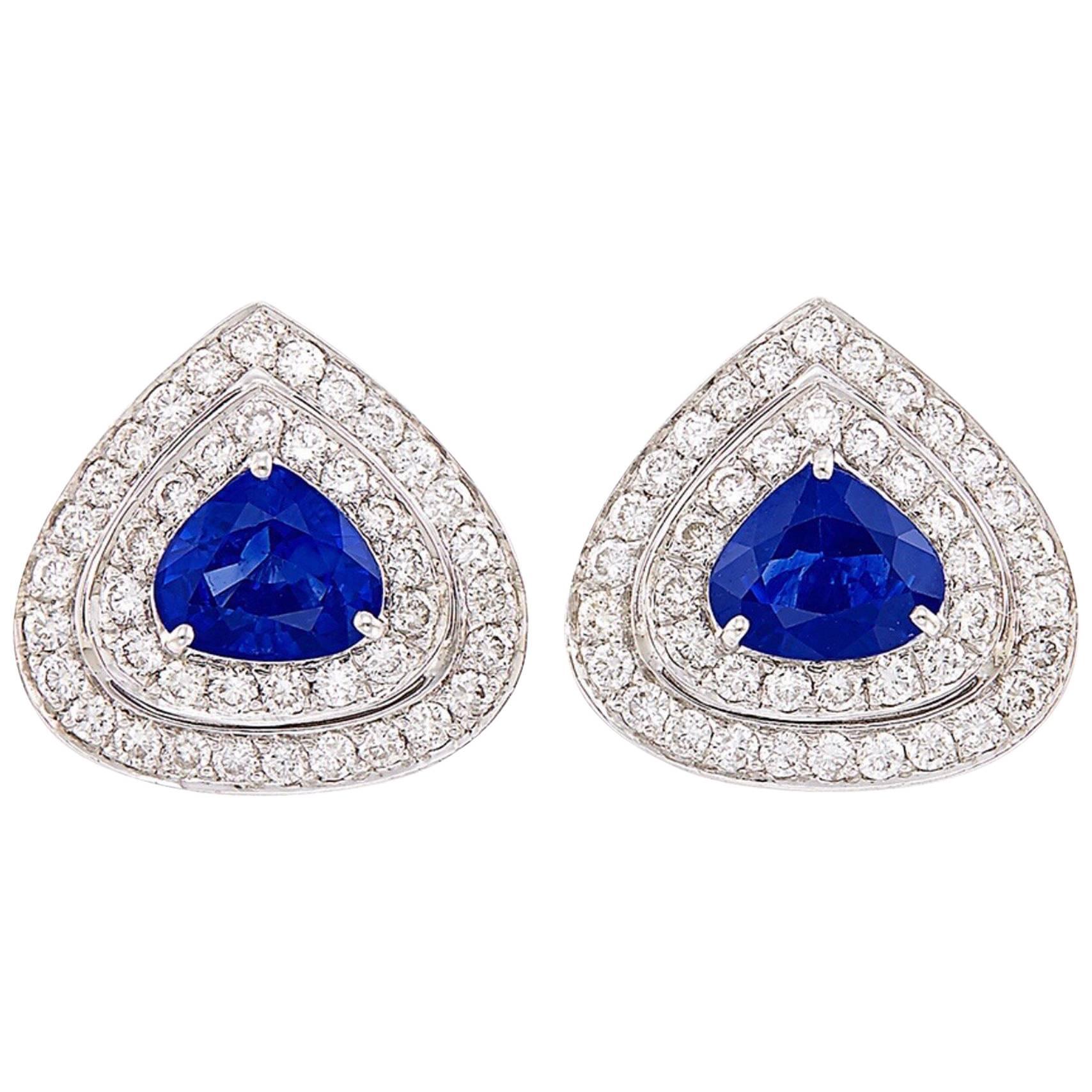3.76 Carat Sapphire, White Gold and Diamond Clip-On Earrings
