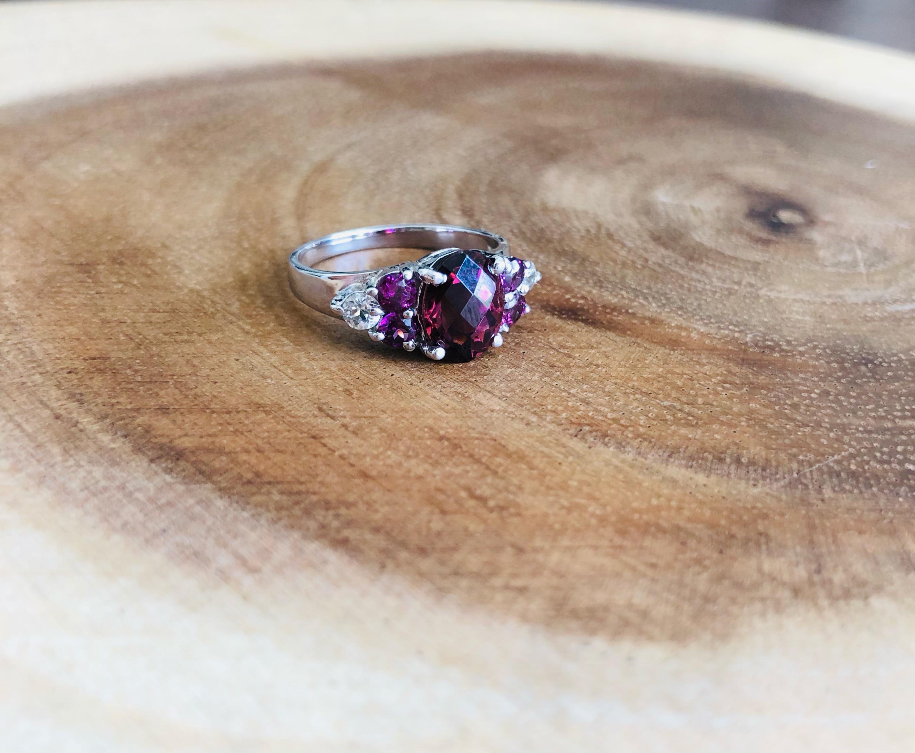 3.76 Carat Tourmaline Garnet Sapphire Diamond White Gold Ring In New Condition For Sale In Los Angeles, CA