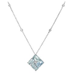 3.76 Carats Aquamarine and White Diamond White Gold Necklace