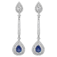 3.76 Carats Diamond and 3.43 Carats Natural Ceylon Blue Sapphire Drop Earring