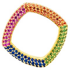 3.76 Carats Total Round Diamond & Multi-Color Gemstone Square Pave Fashion Ring