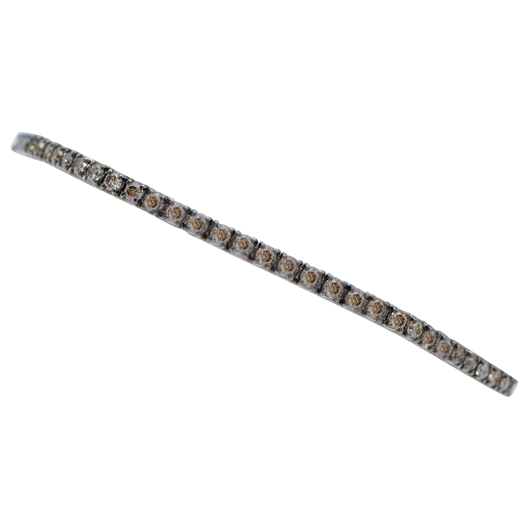 3.76 Ct Fancy Brown Chocolate Diamonds, 14 Karat White Gold Tennis Bracelet
