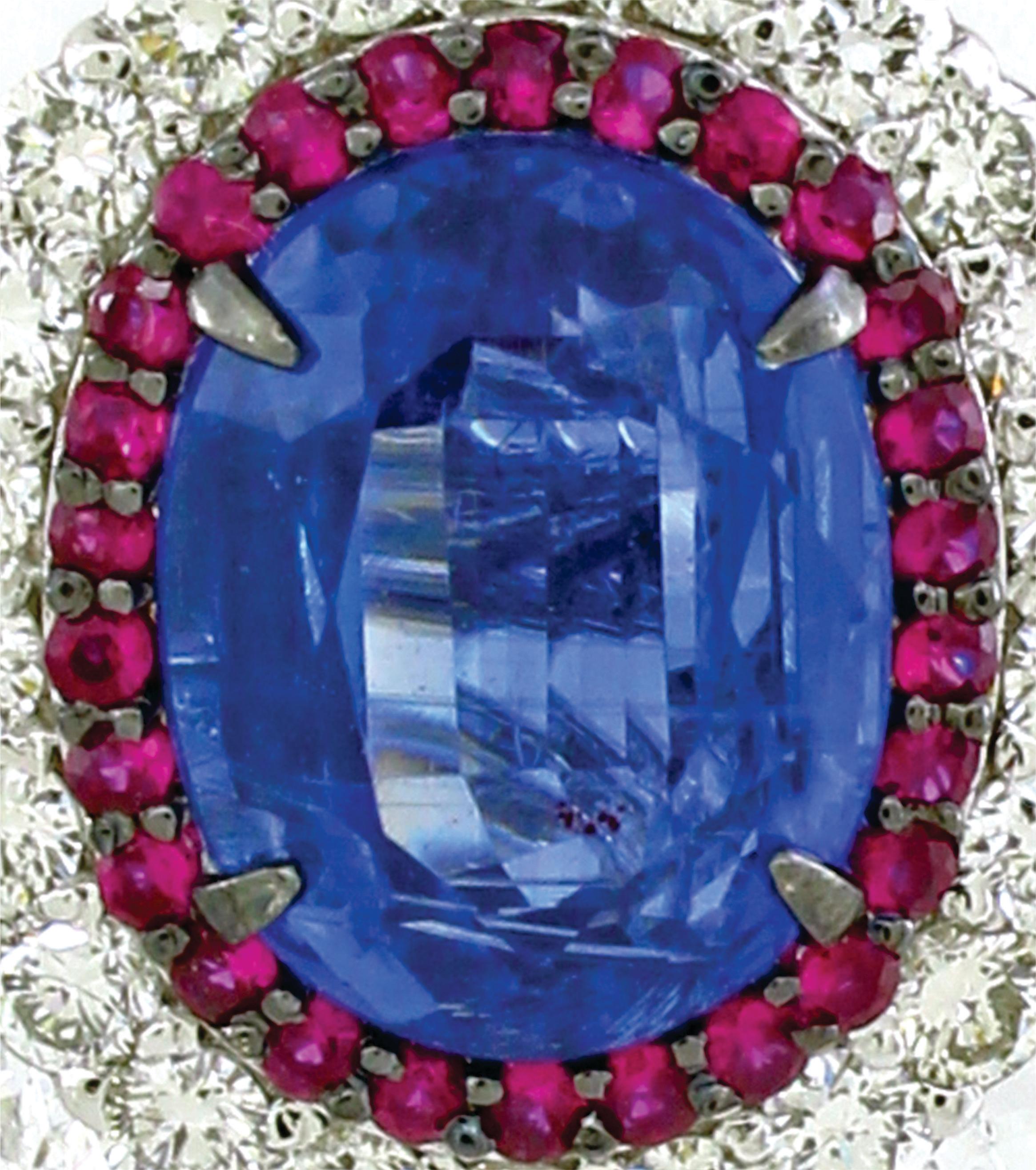Oval Cut 3.76 cts of Kyanite and Ruby and 1.76 cts of Diamond Ring For Sale