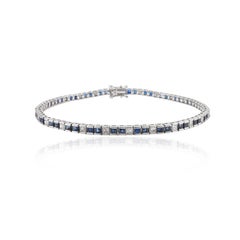 3.76 CTW Natural Blue Sapphire Diamond Tennis Bracelet in 18 Karat White Gold