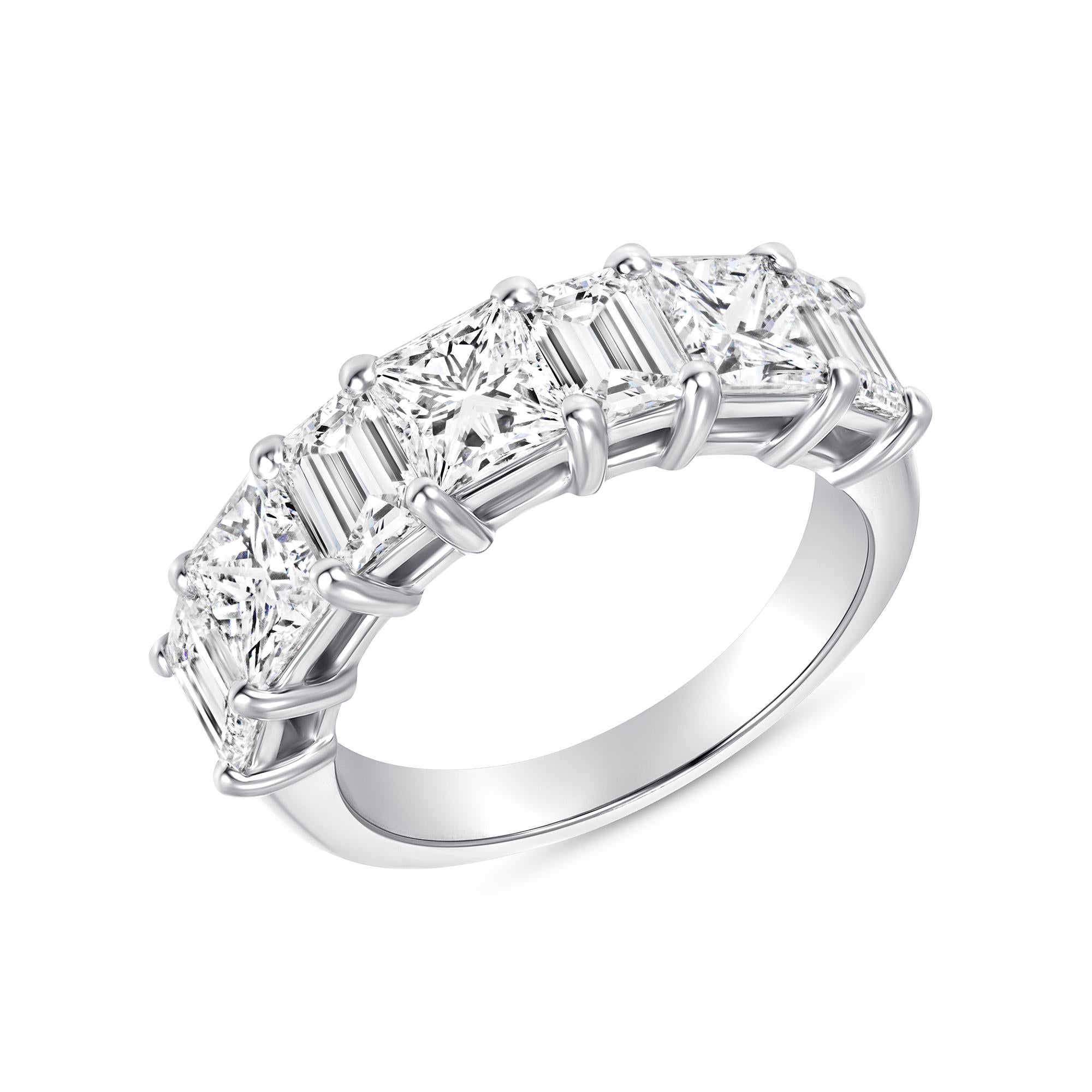 GIA Certified 3.76 Ctw. Princess & Emerald Cut Diamond Half Eternity Band