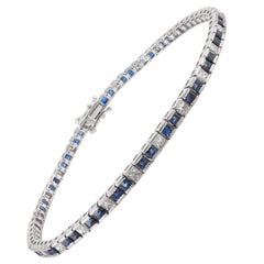 Pulsera de tenis con diamantes y zafiro azul natural de 3,76 quilates en oro blanco de 18 quilates