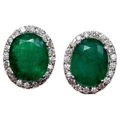 3.76 Halo Emerald and Diamonds Stud Earrings