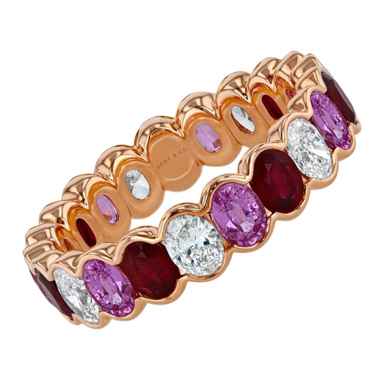 3.76 Carat Ruby, Pink Sapphire and Diamond Oval Eternity Band