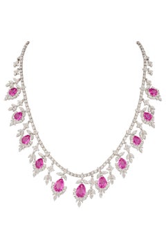 37.61 Carat Natural Pink Sapphire and Diamond Necklace