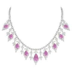 37.61 Carat Natural Pink Sapphire and Diamond Necklace