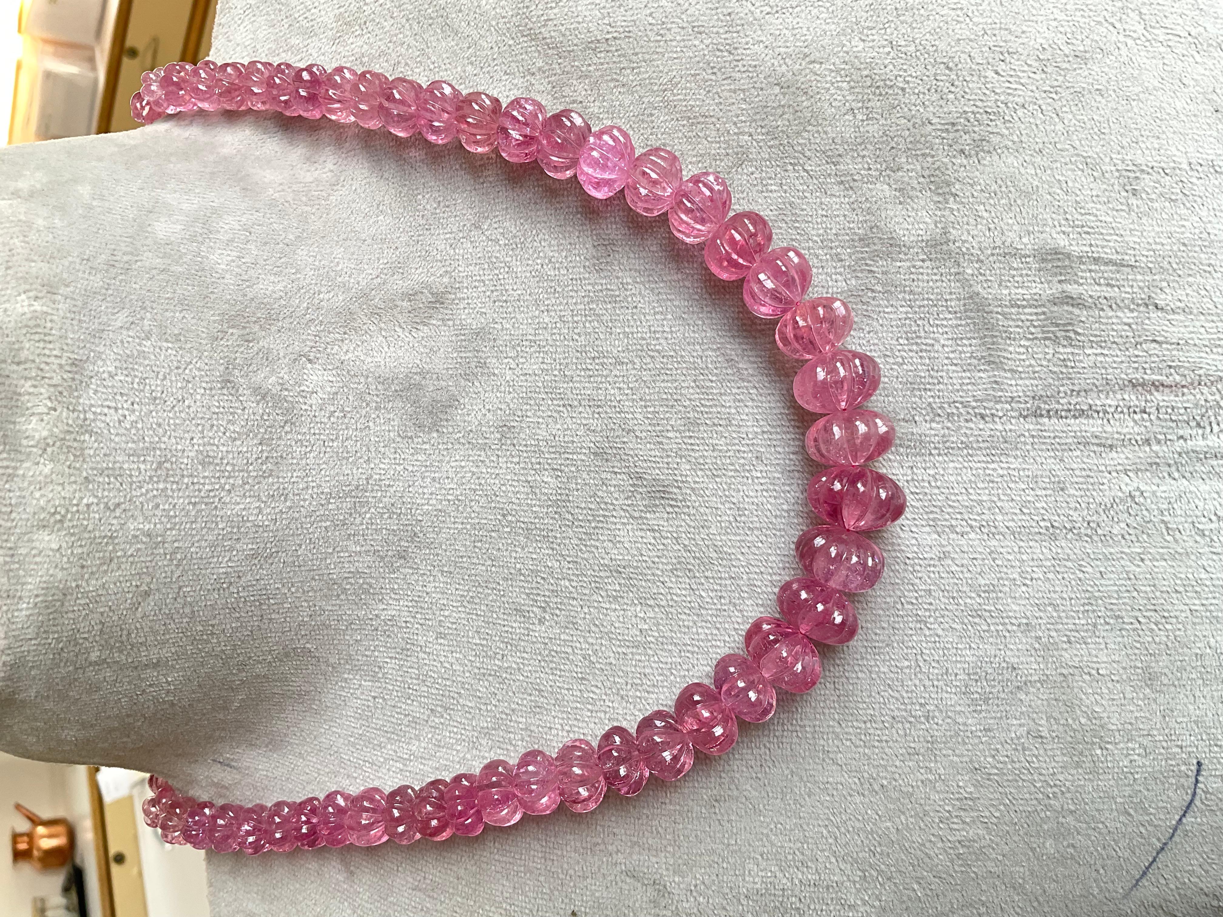 356.00 Carats pink Tourmaline carved melon beads necklace Jewelry Natural Gem For Sale 5