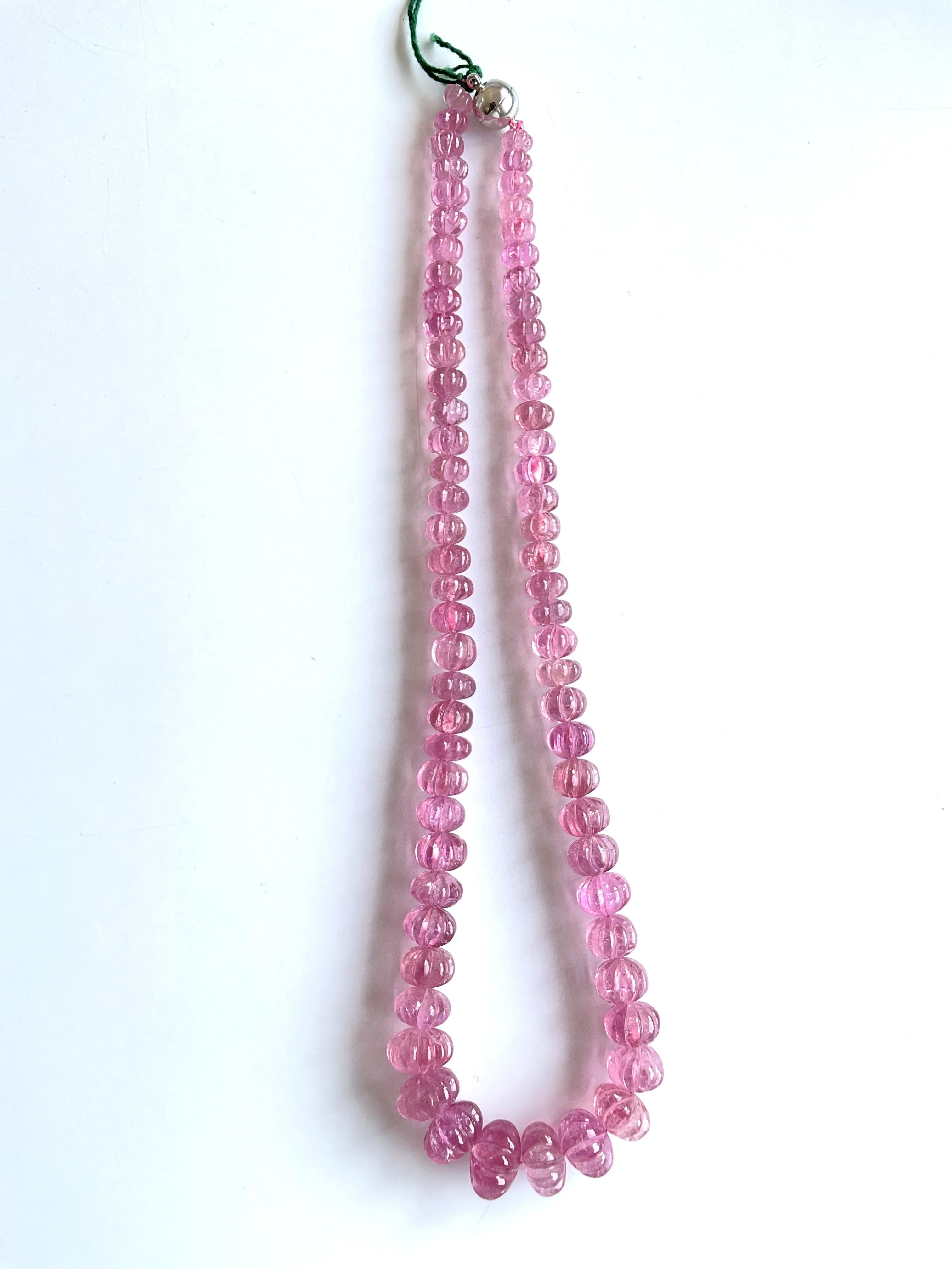 356.00 Carats pink Tourmaline carved melon beads necklace Jewelry Natural Gem

Gemstone - Tourmaline
Weight -  356.00 Carats
Strand - 1
Size - 6  to 15 MM
Shape - melon beads

