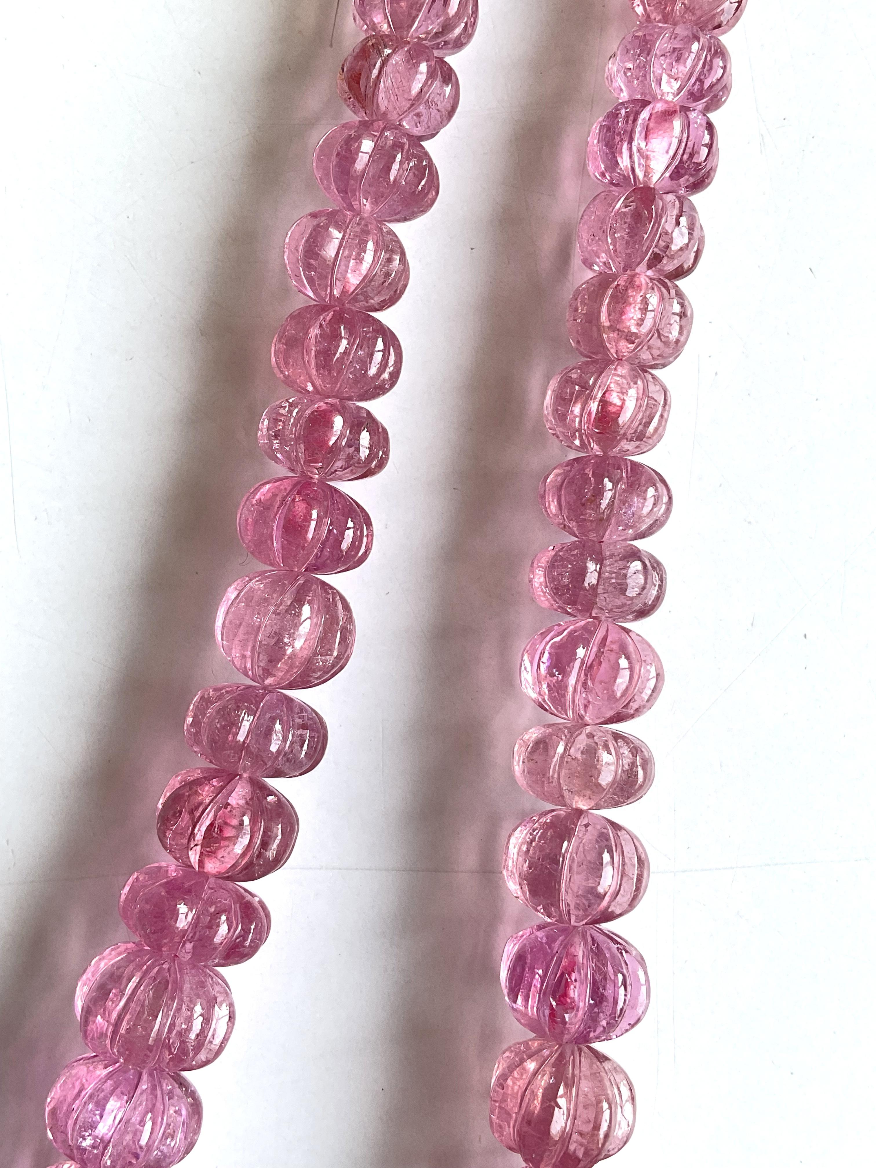 Bead 356.00 Carats pink Tourmaline carved melon beads necklace Jewelry Natural Gem For Sale