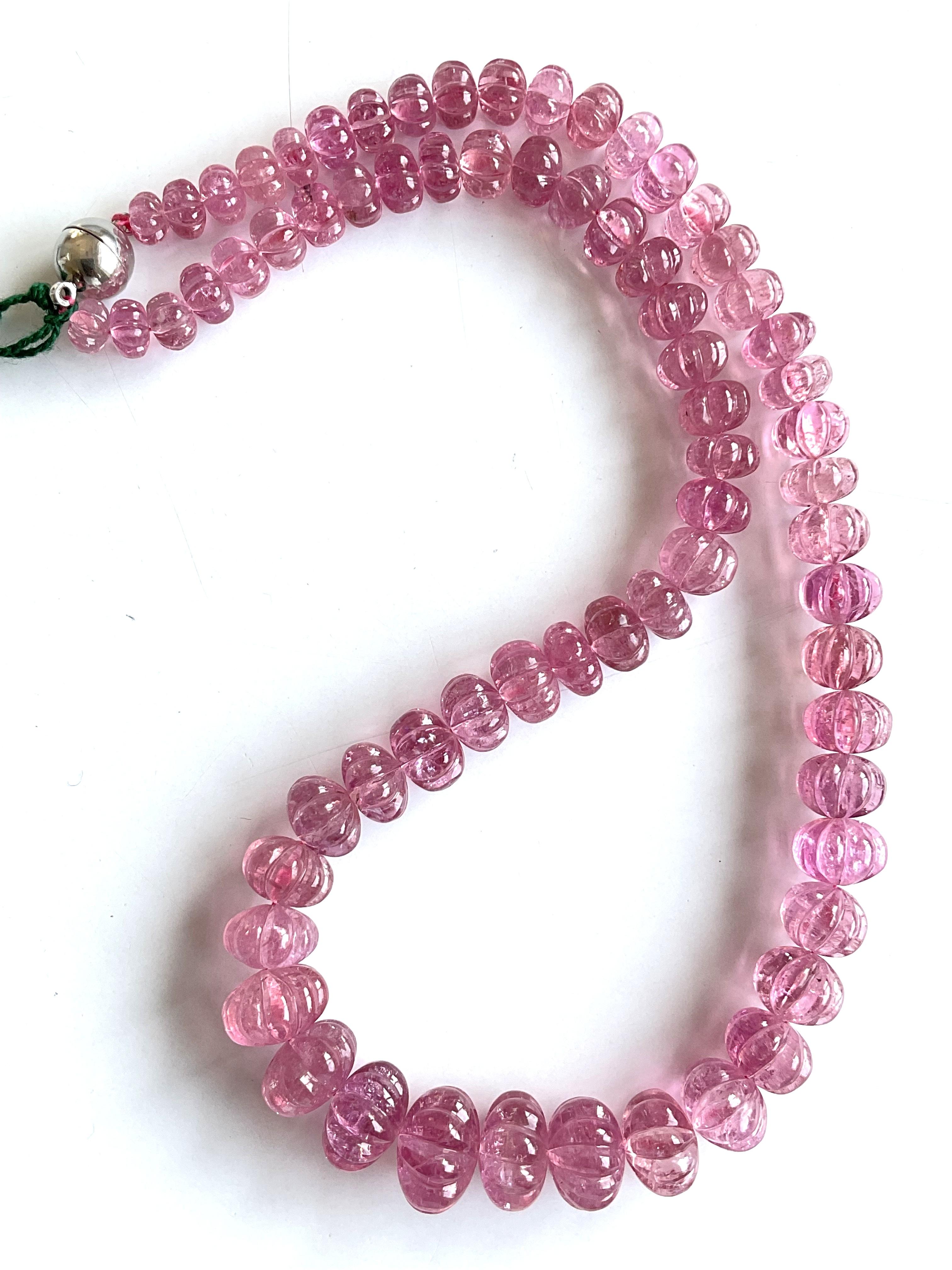 356.00 Carats pink Tourmaline carved melon beads necklace Jewelry Natural Gem In New Condition For Sale In Jaipur, RJ