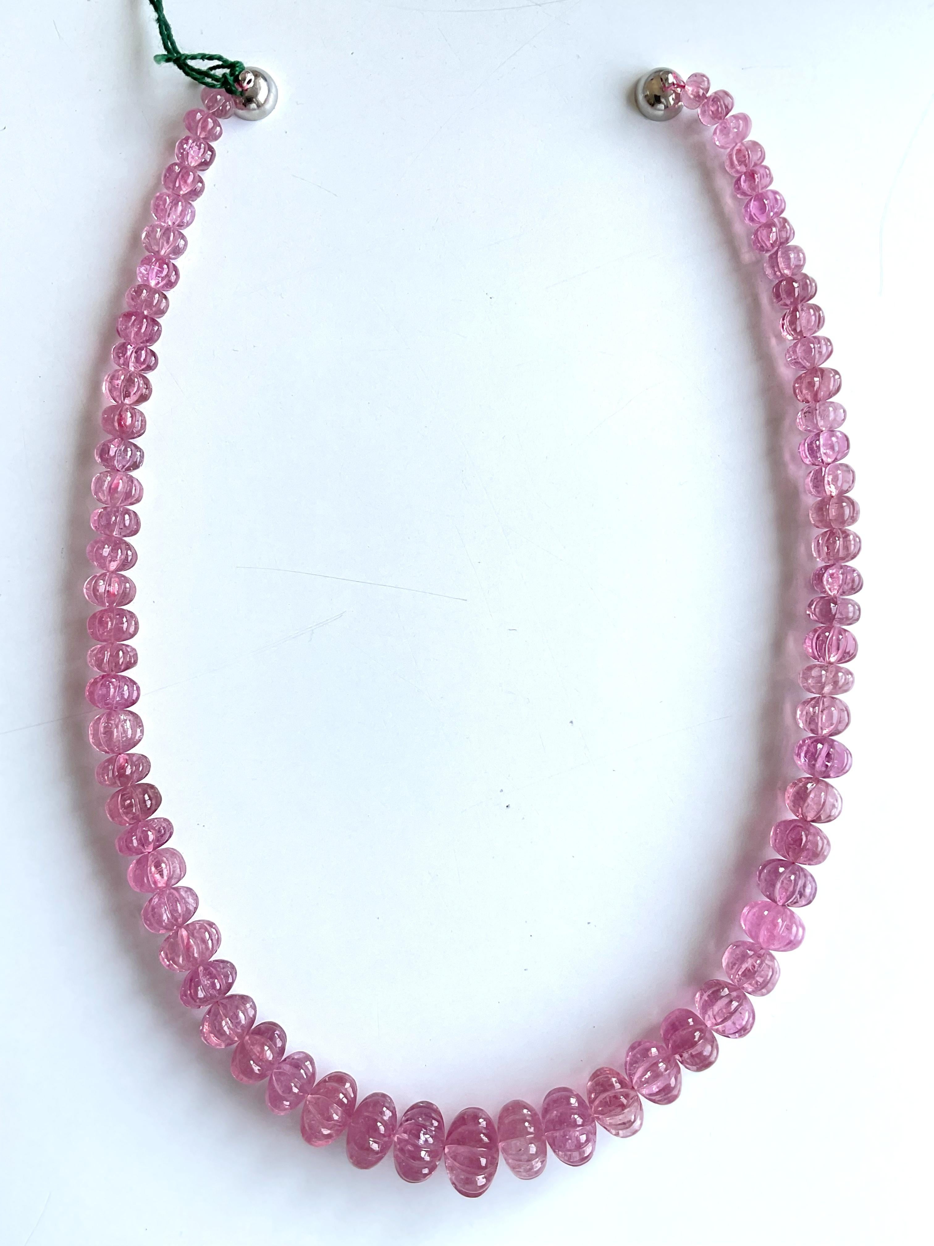 356.00 Carats pink Tourmaline carved melon beads necklace Jewelry Natural Gem For Sale 1