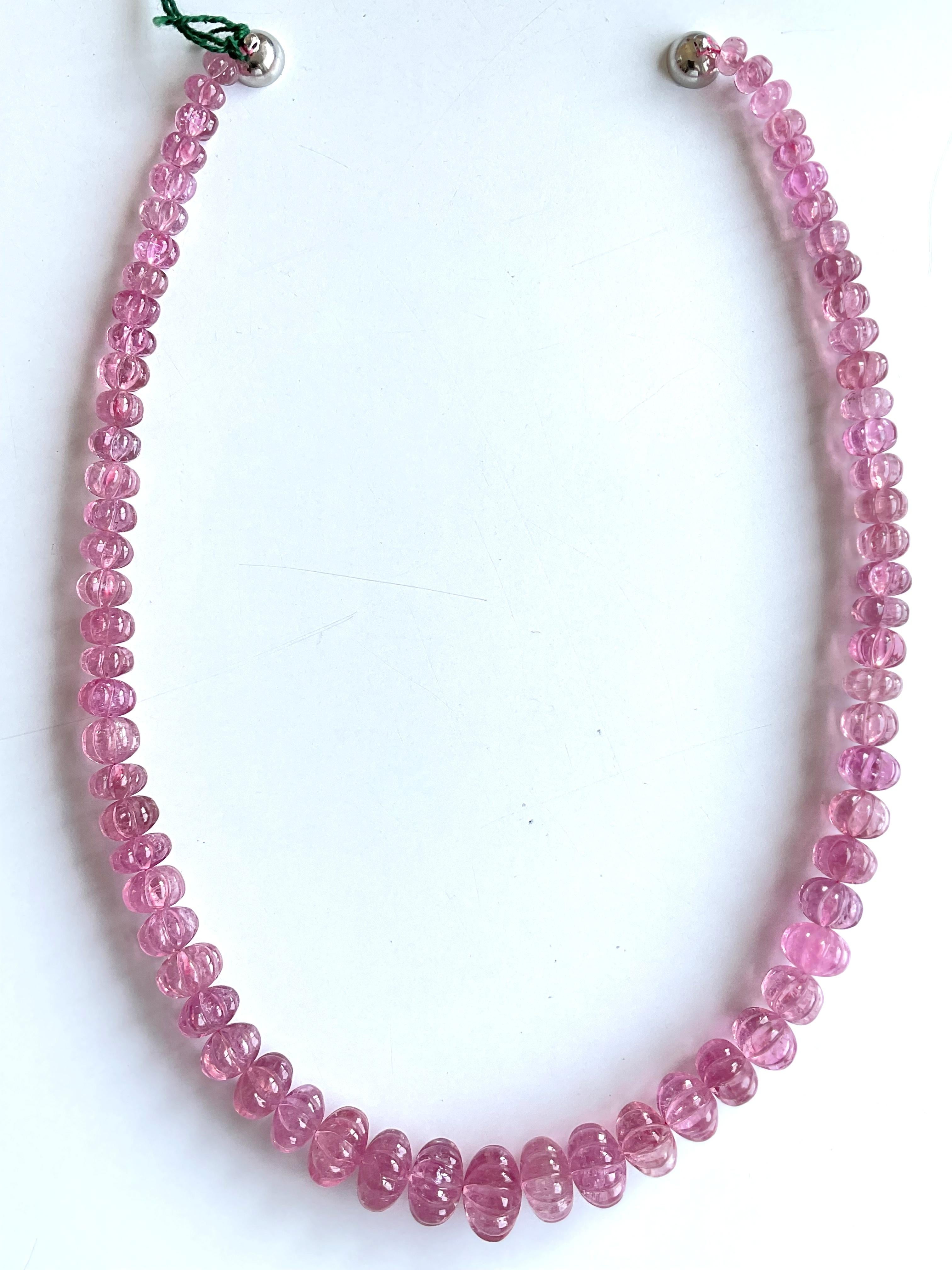 356.00 Carats pink Tourmaline carved melon beads necklace Jewelry Natural Gem For Sale 2