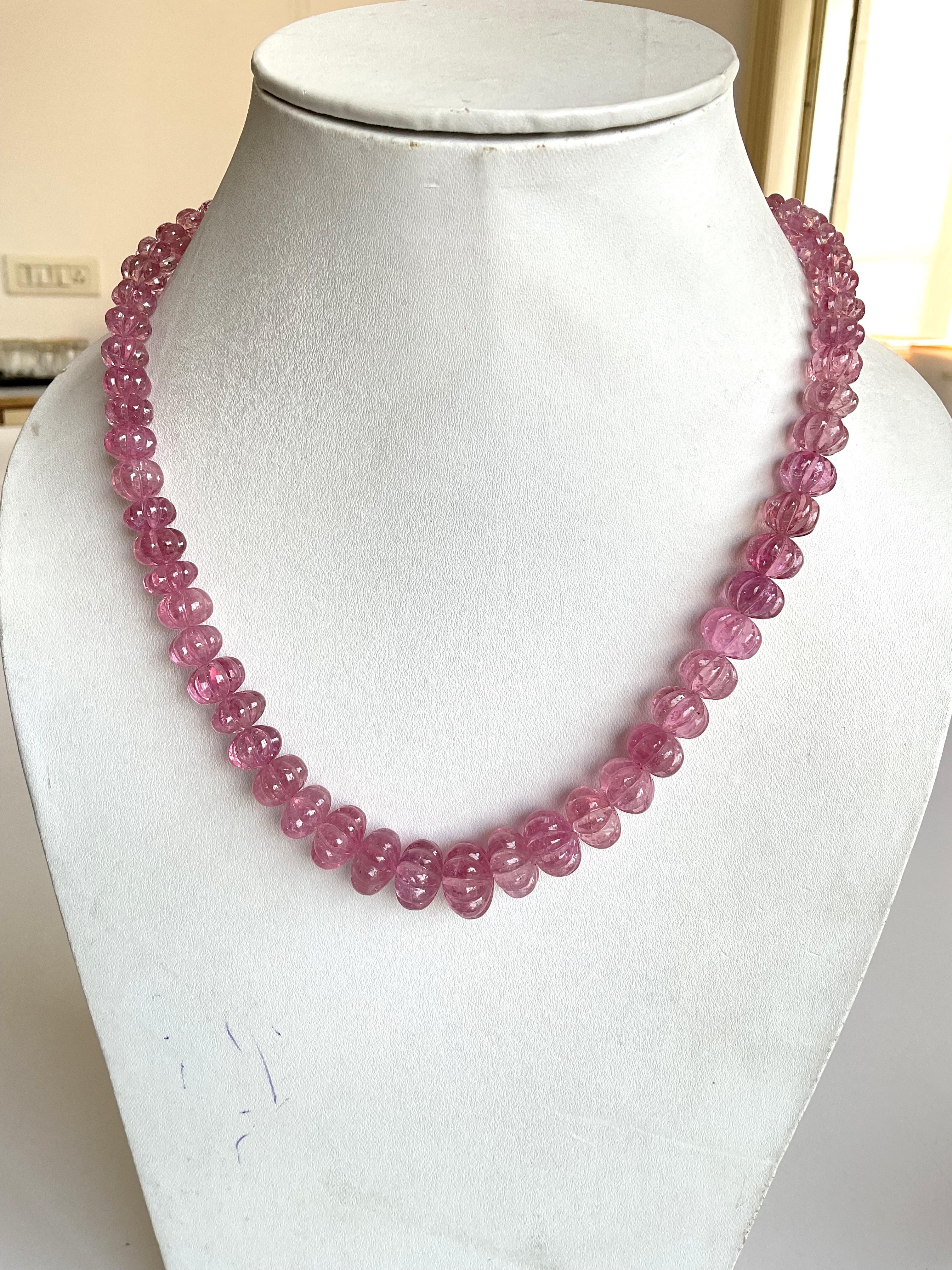 356.00 Carats pink Tourmaline carved melon beads necklace Jewelry Natural Gem For Sale 3