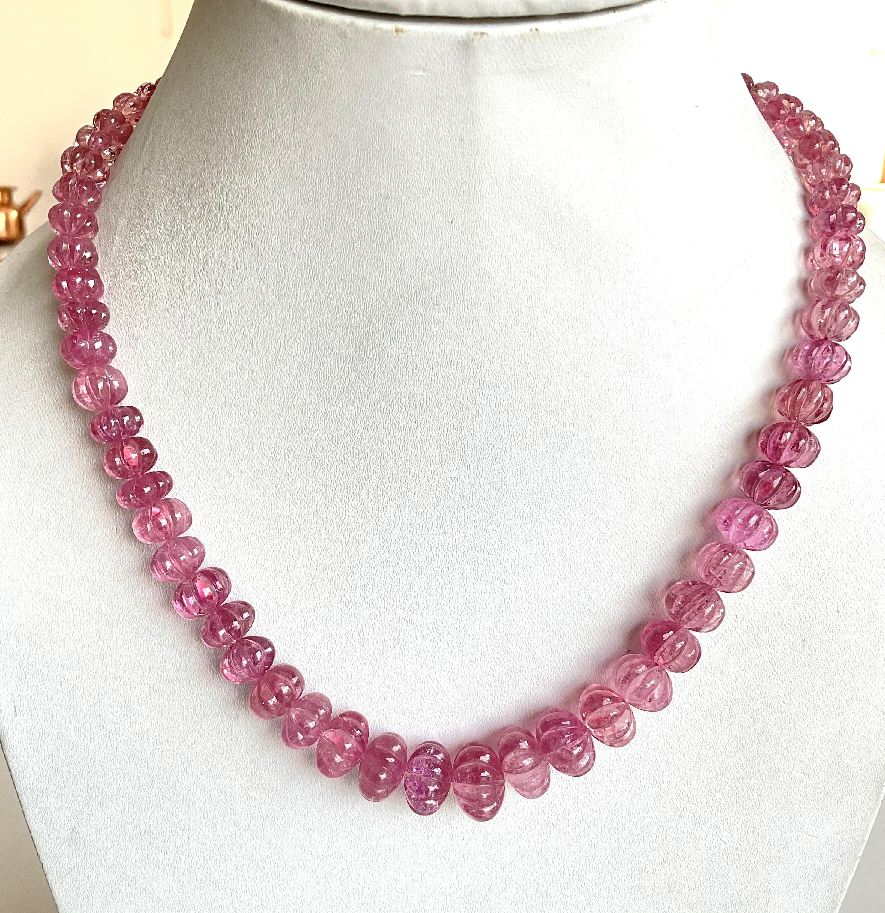 356.00 Carats pink Tourmaline carved melon beads necklace Jewelry Natural Gem For Sale 4