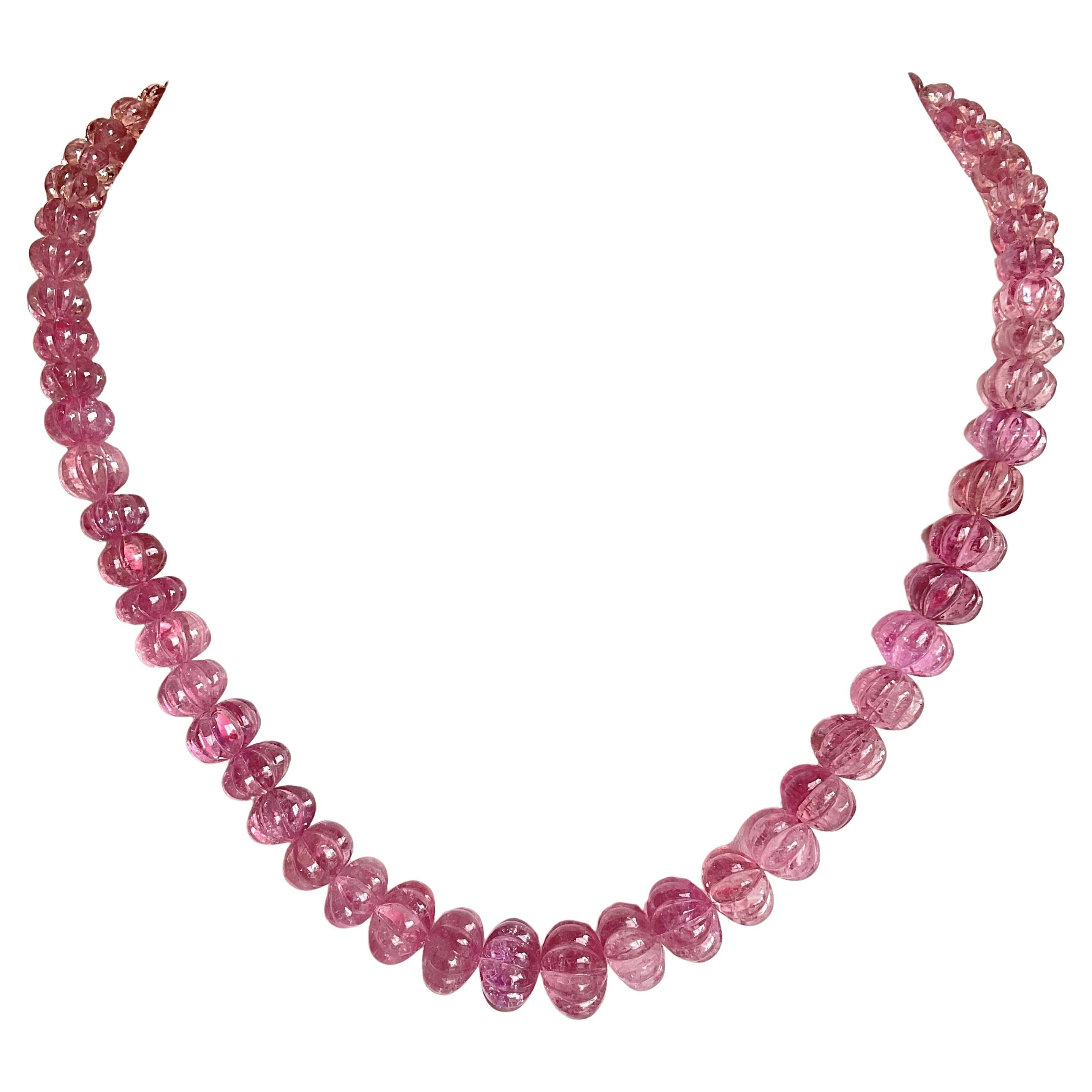 356.00 Carats pink Tourmaline carved melon beads necklace Jewelry Natural Gem