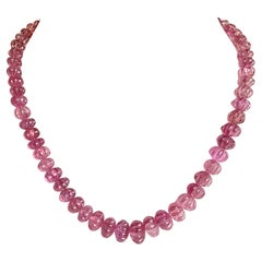 356.00 Carats pink Tourmaline carved melon beads necklace Jewelry Natural Gem