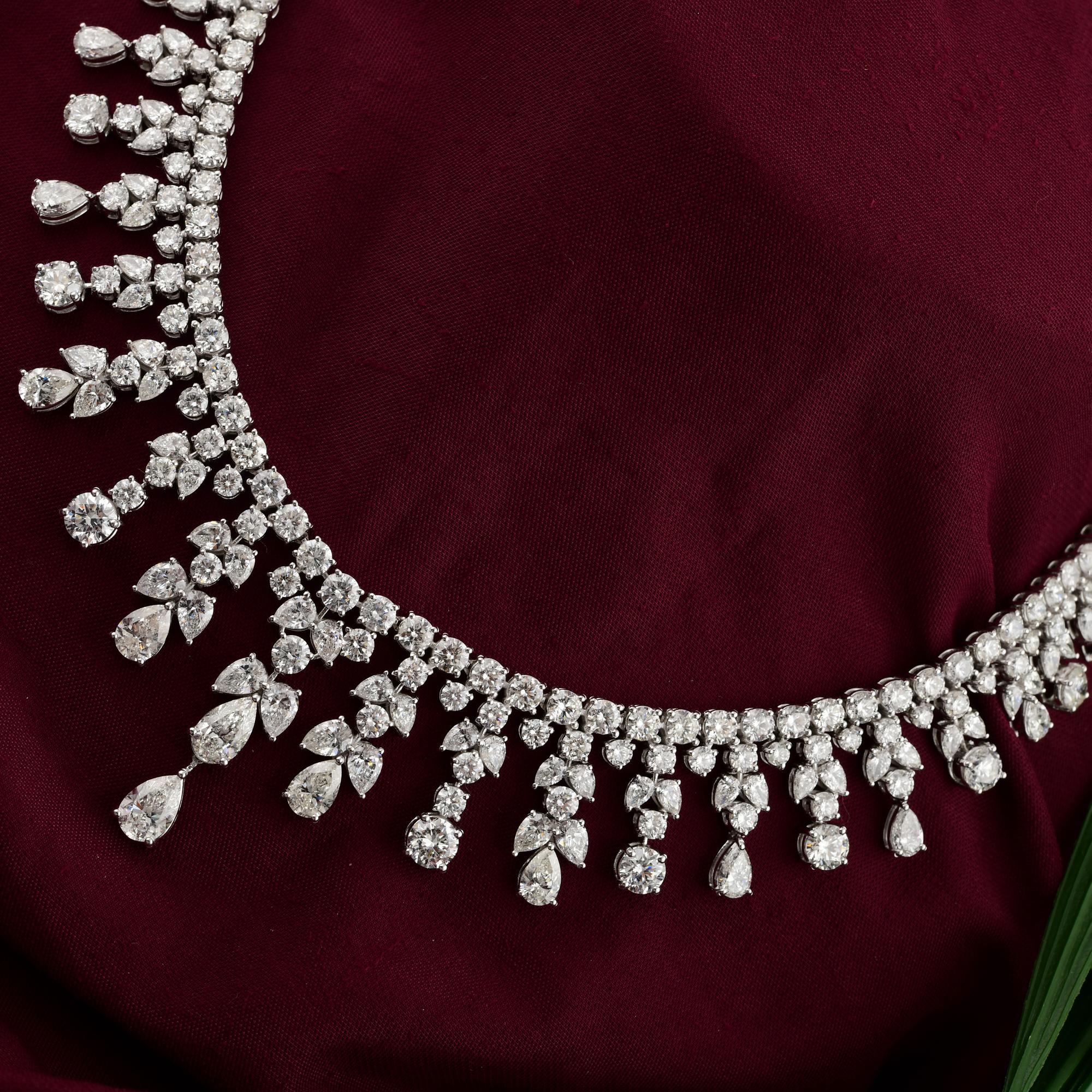 Taglio misto 37,63 CTW Diamante naturale SI/HI Collana girocollo in oro bianco massiccio 14k in vendita