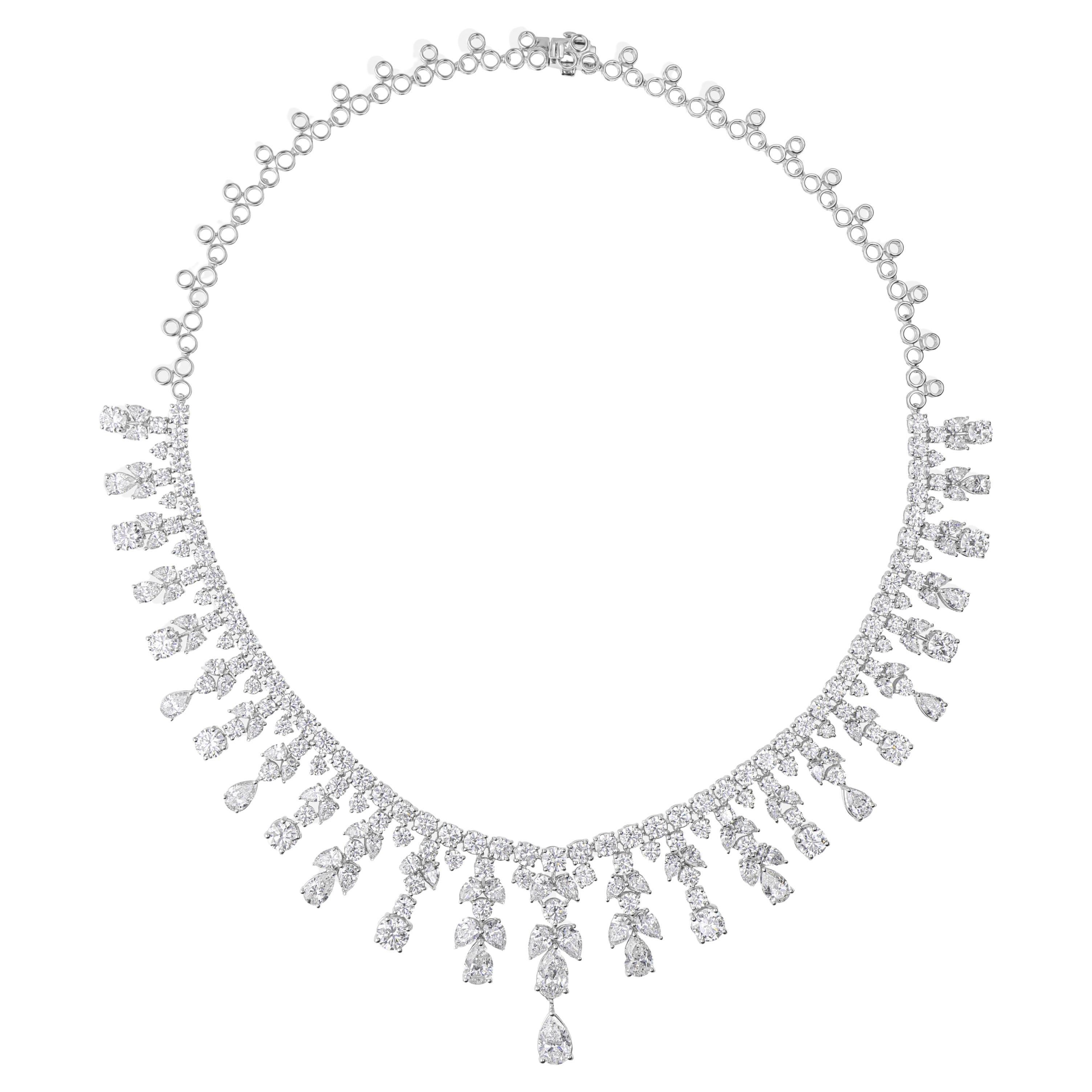 37,63 CTW Diamante naturale SI/HI Collana girocollo in oro bianco massiccio 18k in vendita