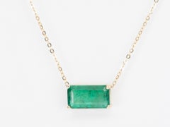 3.76ct Elongated Emerald Pendant Necklace 14K Gold Wear Multiple Ways R4471