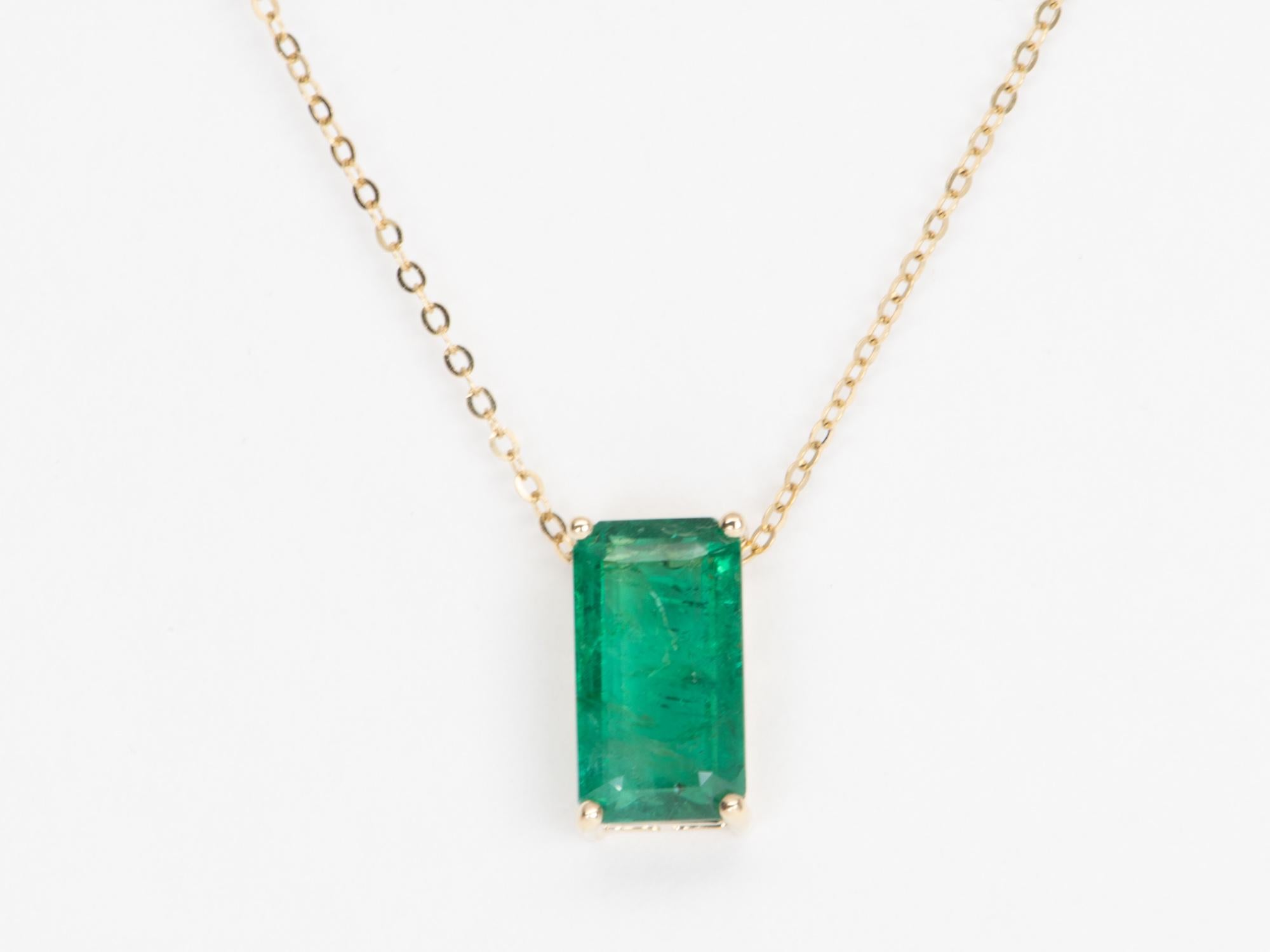 Emerald Cut 3.76ct Elongated Emerald Pendant Necklace 14K Gold Wear Multiple Ways R4471 For Sale