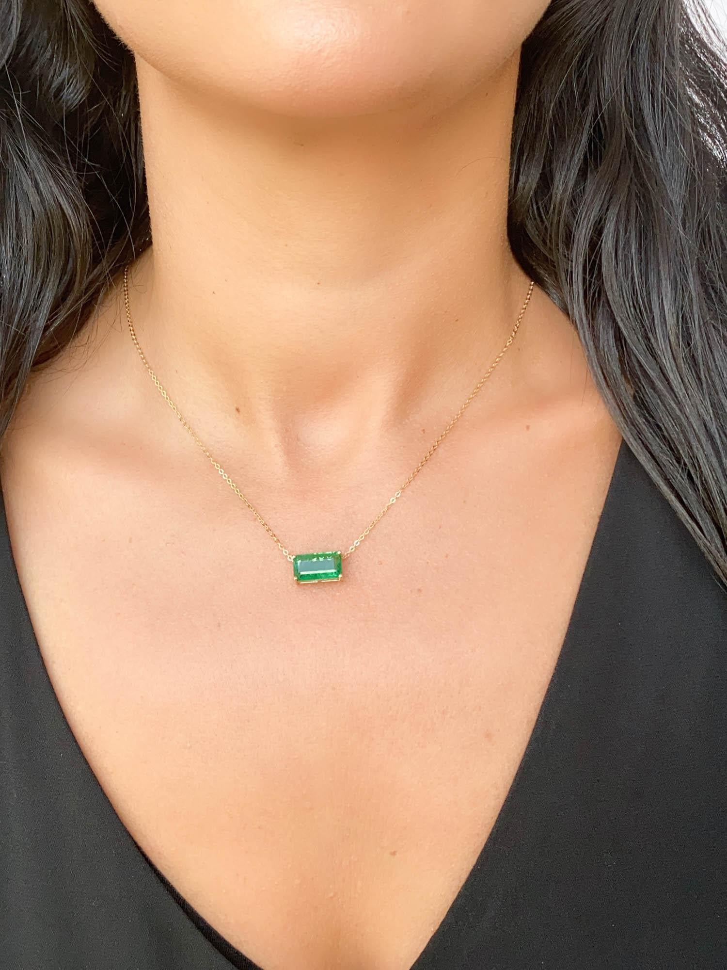 3.76ct Elongated Emerald Pendant Necklace 14K Gold Wear Multiple Ways R4471 For Sale 2
