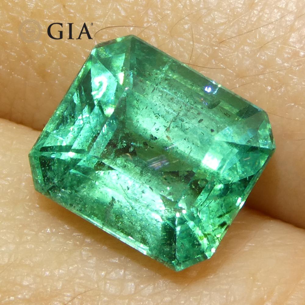 3.76ct Octagonal/Emerald Cut Green Emerald GIA Certified Zambia (F1) en vente 7