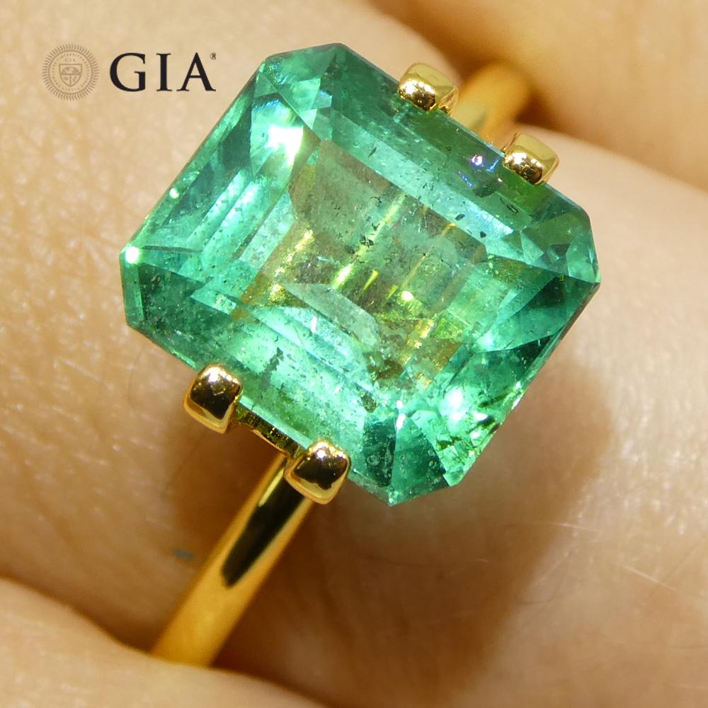 3.76ct Octagonal/Emerald Cut Green Emerald GIA Certified Zambia (F1) en vente 9