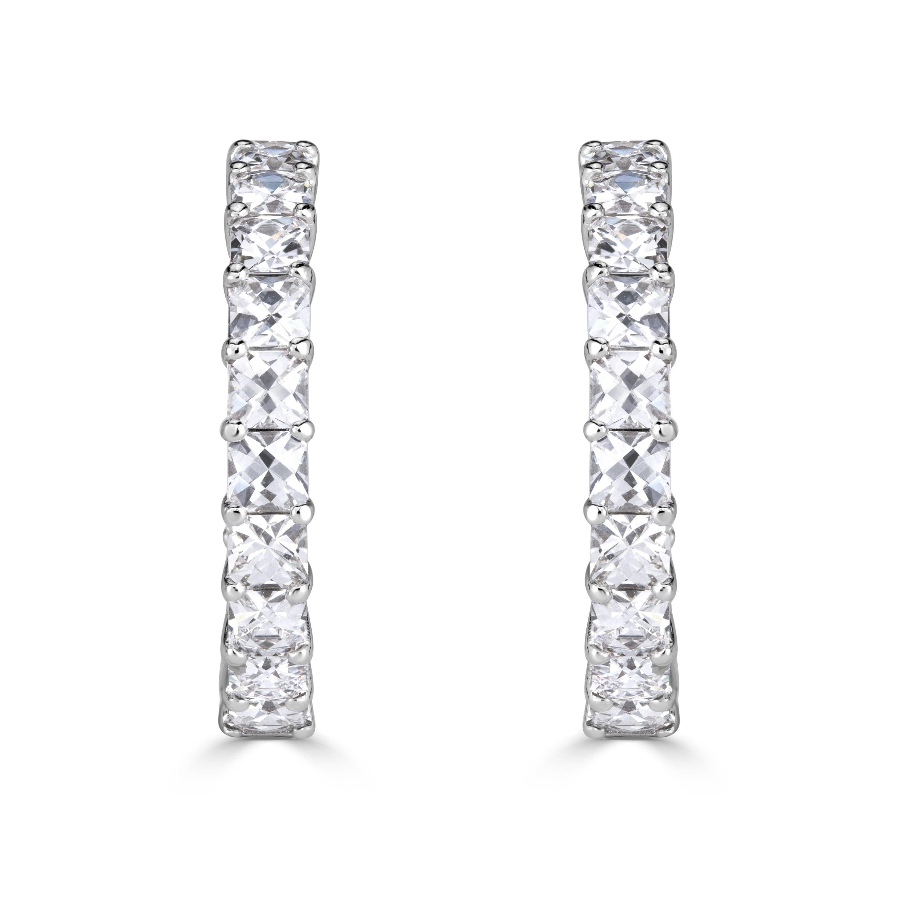 3.76ct Pixel Cut Diamond Hoop Earrings in 18K White Gold For Sale